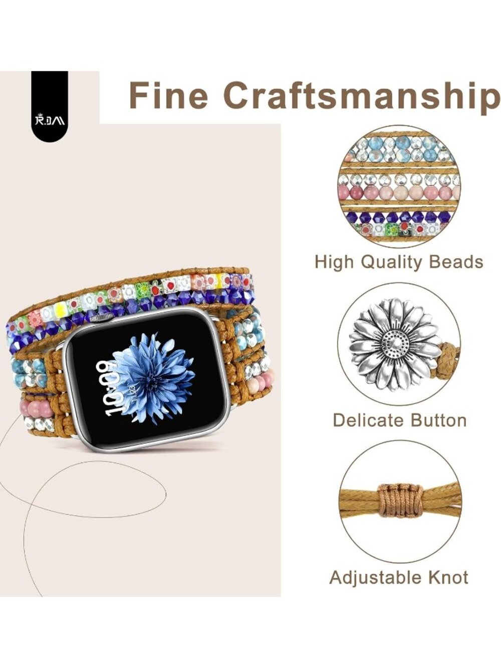 Women's Colorful Boho Beaded Band Compatible with Apple Stones Bracelet Watch - Picture 5 of 6